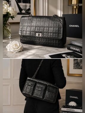 Rare CHANEL 2.55 Quilted Multi-Pocket Flap Bag 3 Back Pockets Wear Both Sides